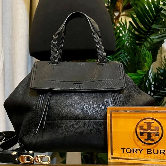 TORY BURCH BLACK MOON TOTE HANDBAG WITH DETACHABLE STRAP